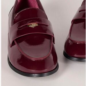 Glossy Burgundy Loafers with Gold Detail
